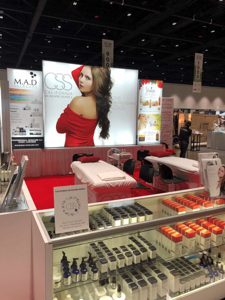 A CSS booth at Face and Body Trade Show with M.A.D Skincare and Shira Esthetics